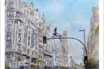 Acuarela de la Gran Vía de Madrid realizado por Rubén de Luis