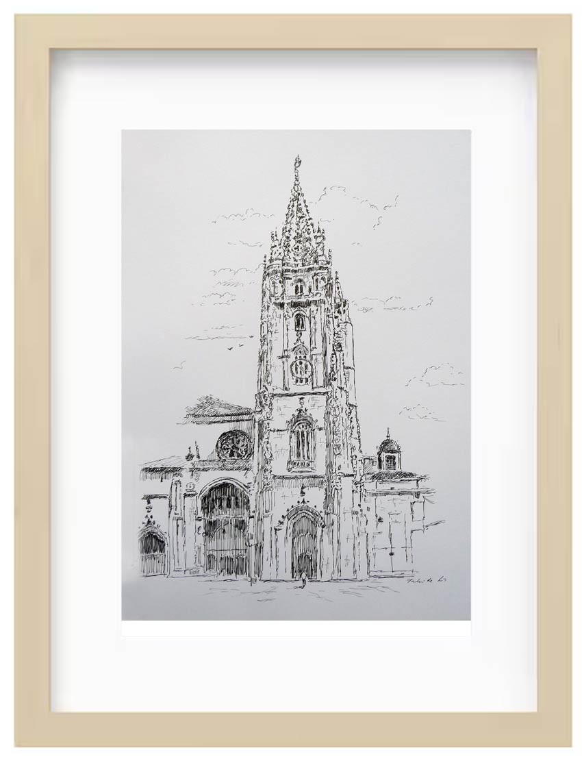 Cuadro de un dibujo de la Catedral de Oviedo del artista Rubén de Luis