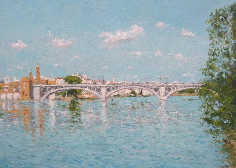 Cuadro al oleo del Puente de Triana en Sevilla del artista Rubén de Luis