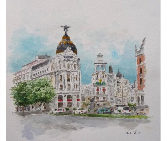 Acuarela de la Gran Vía de Madrid