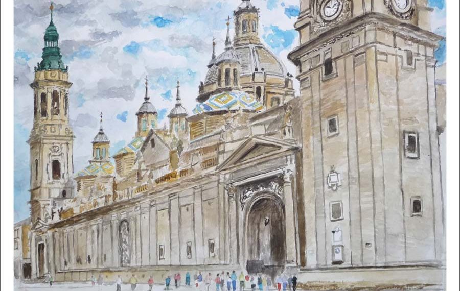 Acuarela del Pilar de Zaragoza pintada por Rubén de Luis