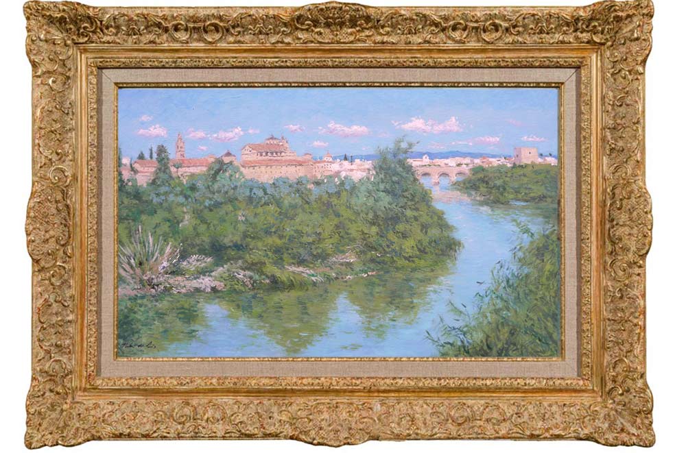 Cuadro al oleo de Córdoba desde el río Guadalquivir pintado por el artista Rubén de Luis