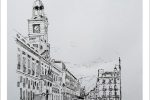 Dibujo a tinta de la Puerta del Sol de Madrid