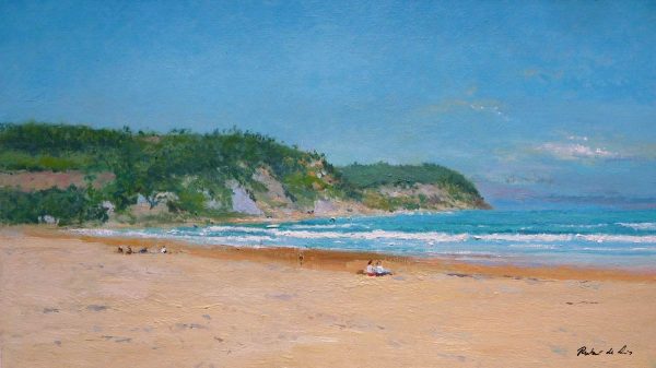 Cuadro al oleo de la playa de Rodiles, Asturias, pintado por Rubén de Luis