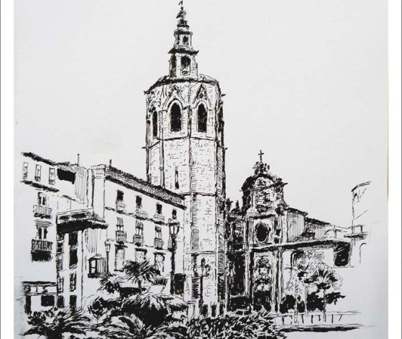 Dibujo de la Torre del Miguelete en Valencia