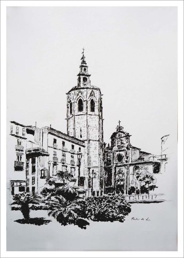 Dibujo de la Torre del Miguelete en Valencia